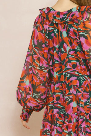 ENTRO INC Women's Dresses Printed Long Sleeve Tiered Mini Dress || David's Clothing