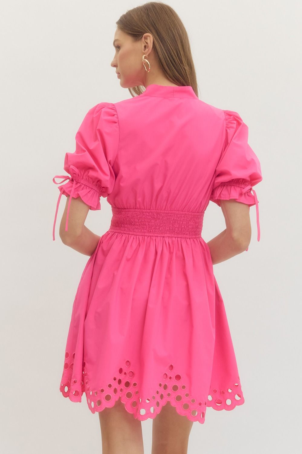 ENTRO INC Women's Dresses Puff Sleeve Eyelet Hem Mini Dress