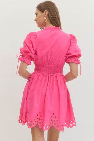 ENTRO INC Women's Dresses Puff Sleeve Eyelet Hem Mini Dress