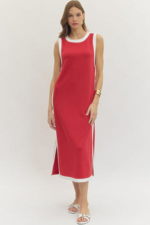 ENTRO INC Women's Dresses RED / S Solid Sleeveless Scuba Midi Dress D28829