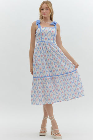 ENTRO INC Women's Dresses S / BLUE Floral Print Sleeveless Pullover Midi Dress || David's Clothing D25398