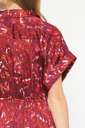 ENTRO INC Women's Dresses Satin Printed Collared Maxi Dress || David's Clothing