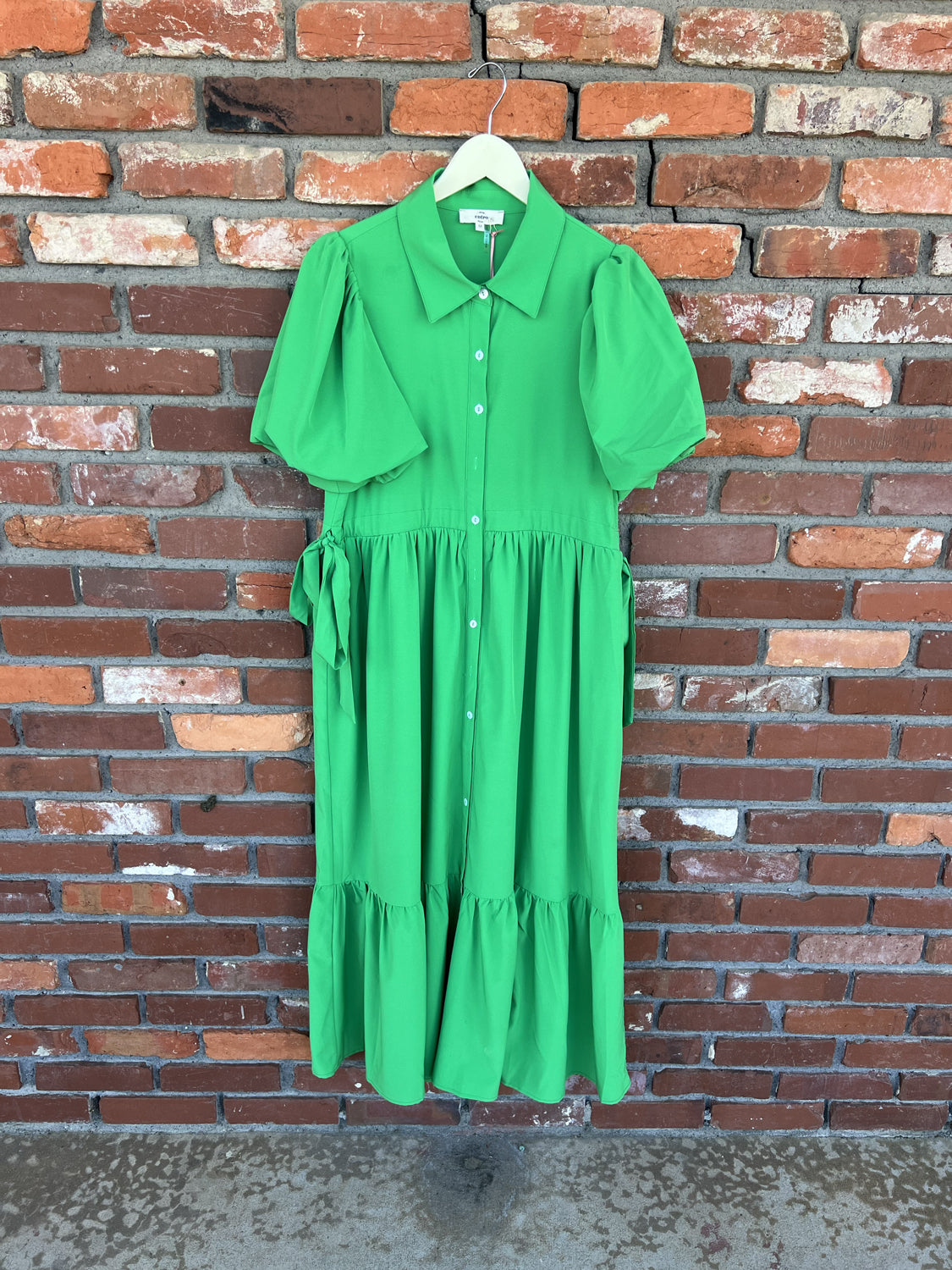 ENTRO INC Women's Dresses Shirt Collar Button Closure Short Bubble Sleeve Midi Dress