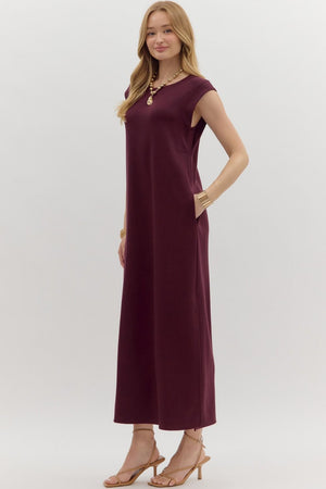 ENTRO INC Women's Dresses Solid Jersey Knit Pullover Midi Dress || David's Clothing