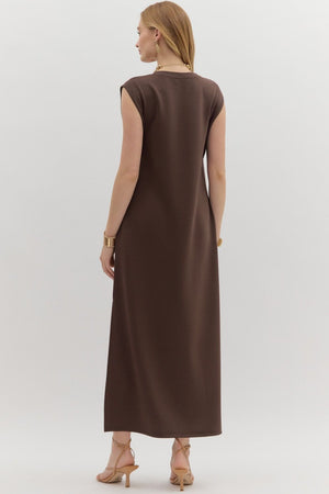 ENTRO INC Women's Dresses Solid Jersey Knit Pullover Midi Dress || David's Clothing