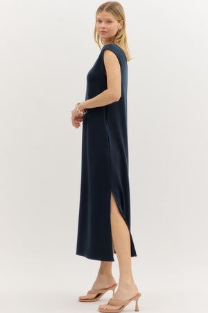 ENTRO INC Women's Dresses Solid Jersey Knit Pullover Midi Dress || David's Clothing