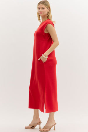 ENTRO INC Women's Dresses Solid Jersey Knit Pullover Midi Dress || David's Clothing
