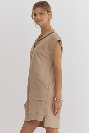 ENTRO INC Women's Dresses Solid Mock-Neck Sleeveless Mini Dress || David's Clothing