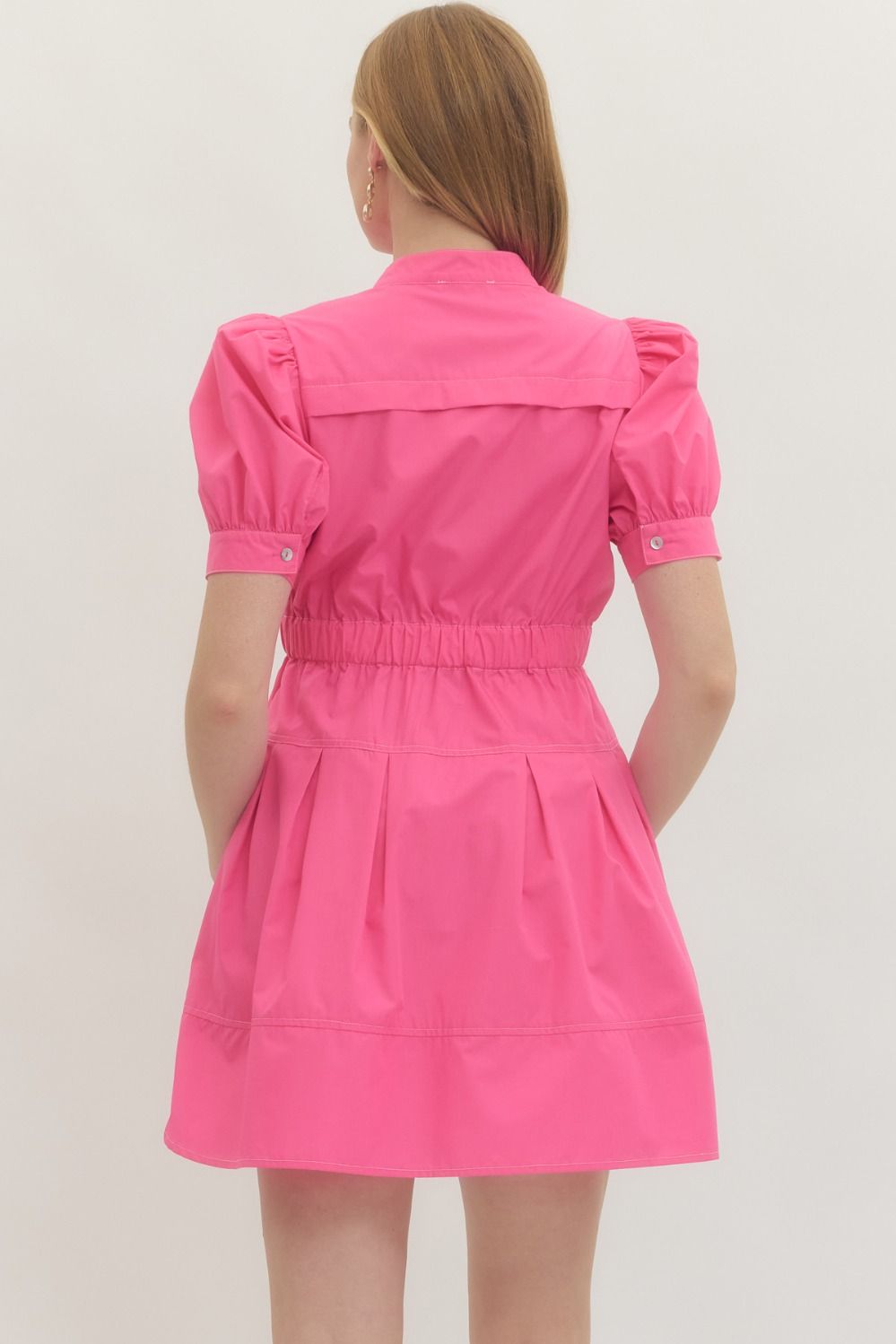 ENTRO INC Women's Dresses Solid short puff sleeve mini dress