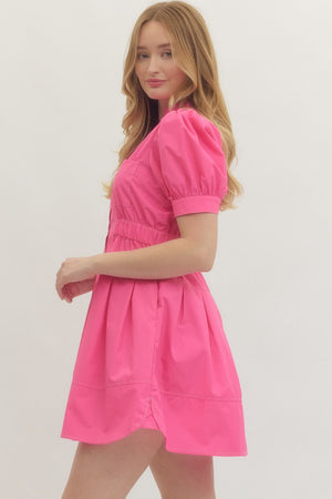 ENTRO INC Women's Dresses Solid short puff sleeve mini dress