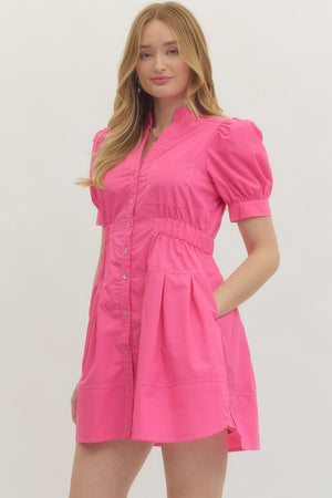 ENTRO INC Women's Dresses Solid short puff sleeve mini dress