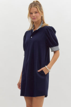 ENTRO INC Women's Dresses Solid Short Sleeve Pullover Polo Dress