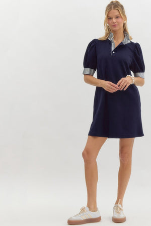 ENTRO INC Women's Dresses Solid Short Sleeve Pullover Polo Dress