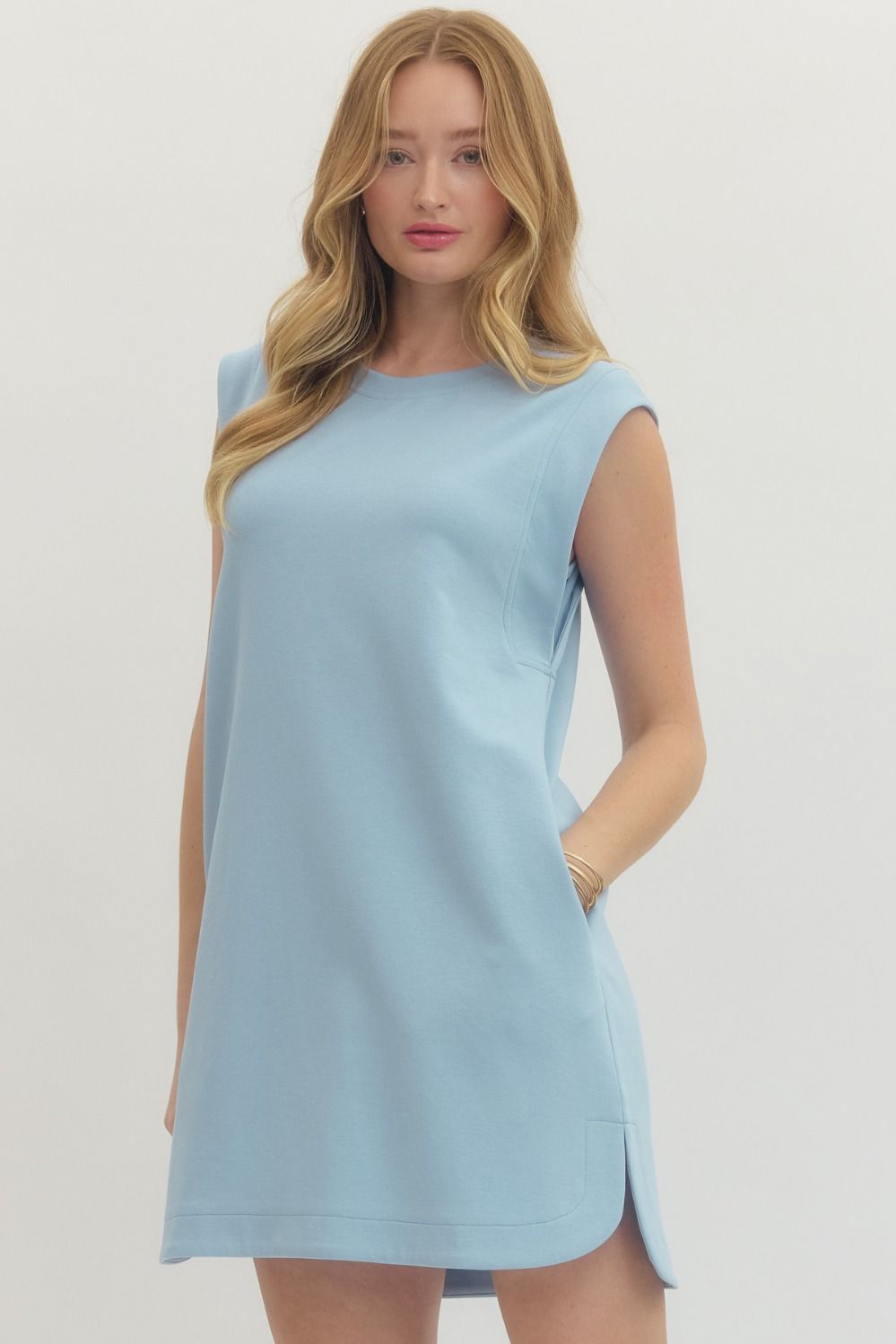 ENTRO INC Women's Dresses Solid Sleeveless Mini Dress with Should Pad Detail