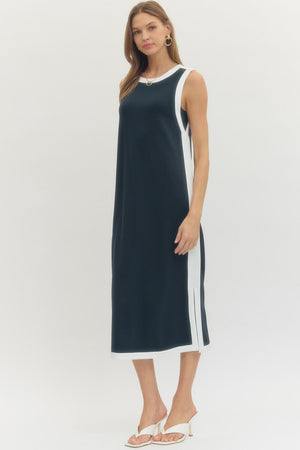 ENTRO INC Women's Dresses Solid Sleeveless Scuba Midi Dress