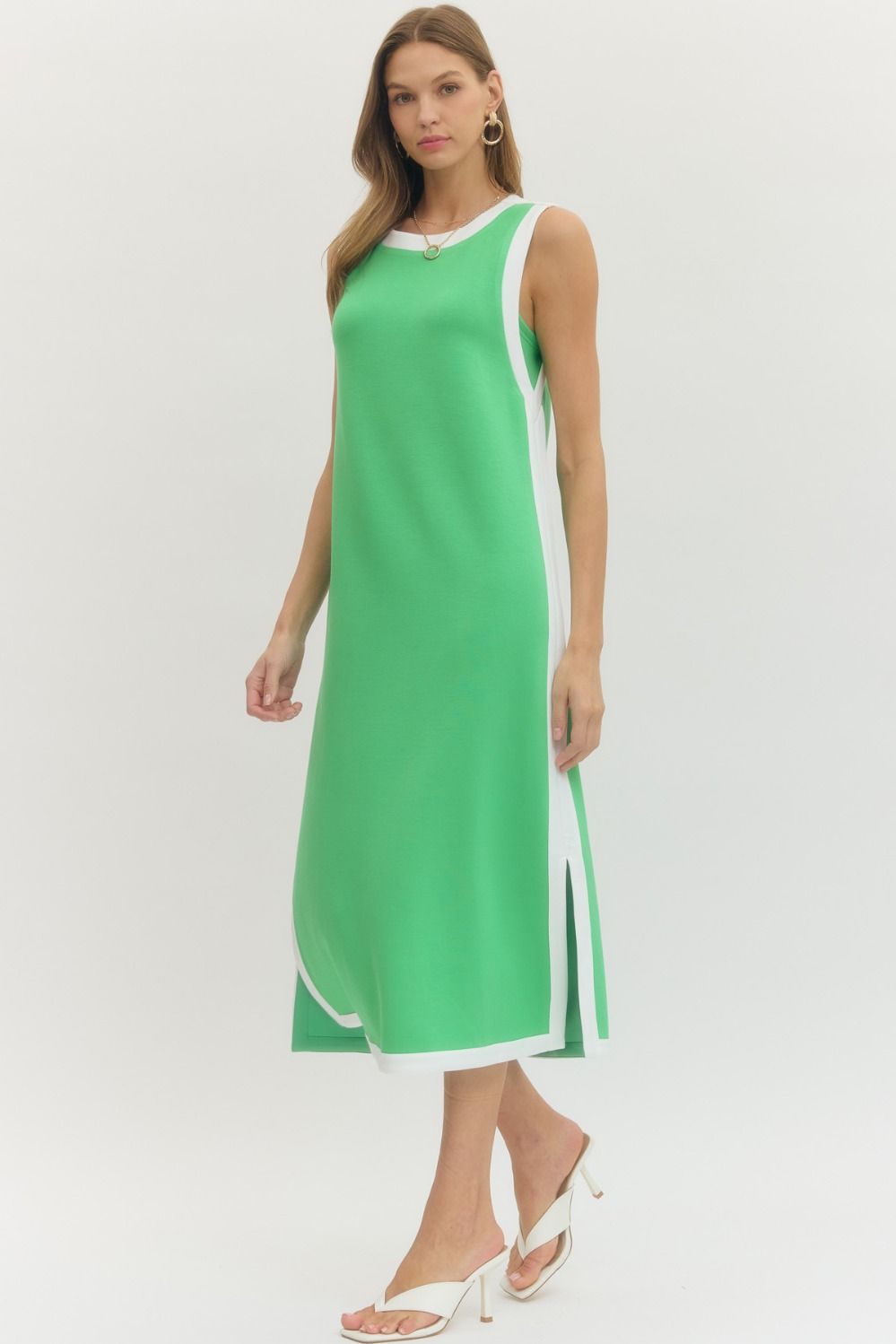 ENTRO INC Women's Dresses GREEN / S Solid Sleeveless Scuba Midi Dress D28829