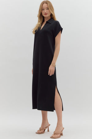 ENTRO INC Women's Dresses Solid Split Collar Scuba Midi Dress