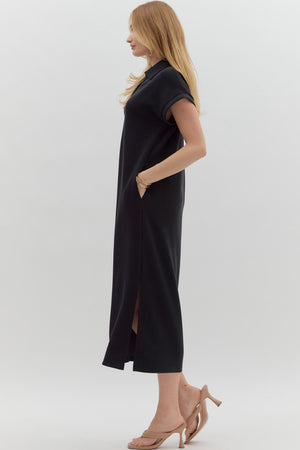 ENTRO INC Women's Dresses Solid Split Collar Scuba Midi Dress