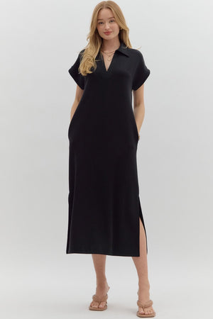 ENTRO INC Women's Dresses Solid Split Collar Scuba Midi Dress