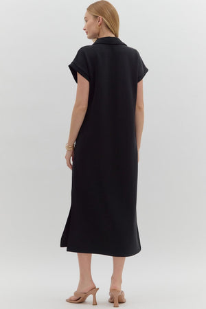 ENTRO INC Women's Dresses Solid Split Collar Scuba Midi Dress