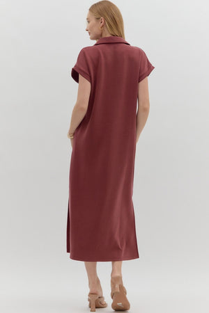 ENTRO INC Women's Dresses Solid Split Collar Scuba Midi Dress