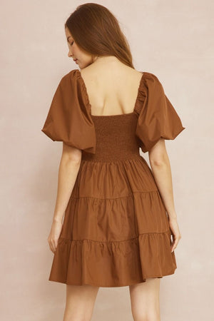 ENTRO INC Women's Dresses Square Neck Puff Sleeve Tiered Mini Dress || David's Clothing