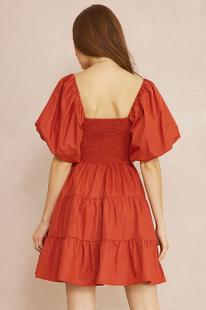 ENTRO INC Women's Dresses Square Neck Puff Sleeve Tiered Mini Dress || David's Clothing