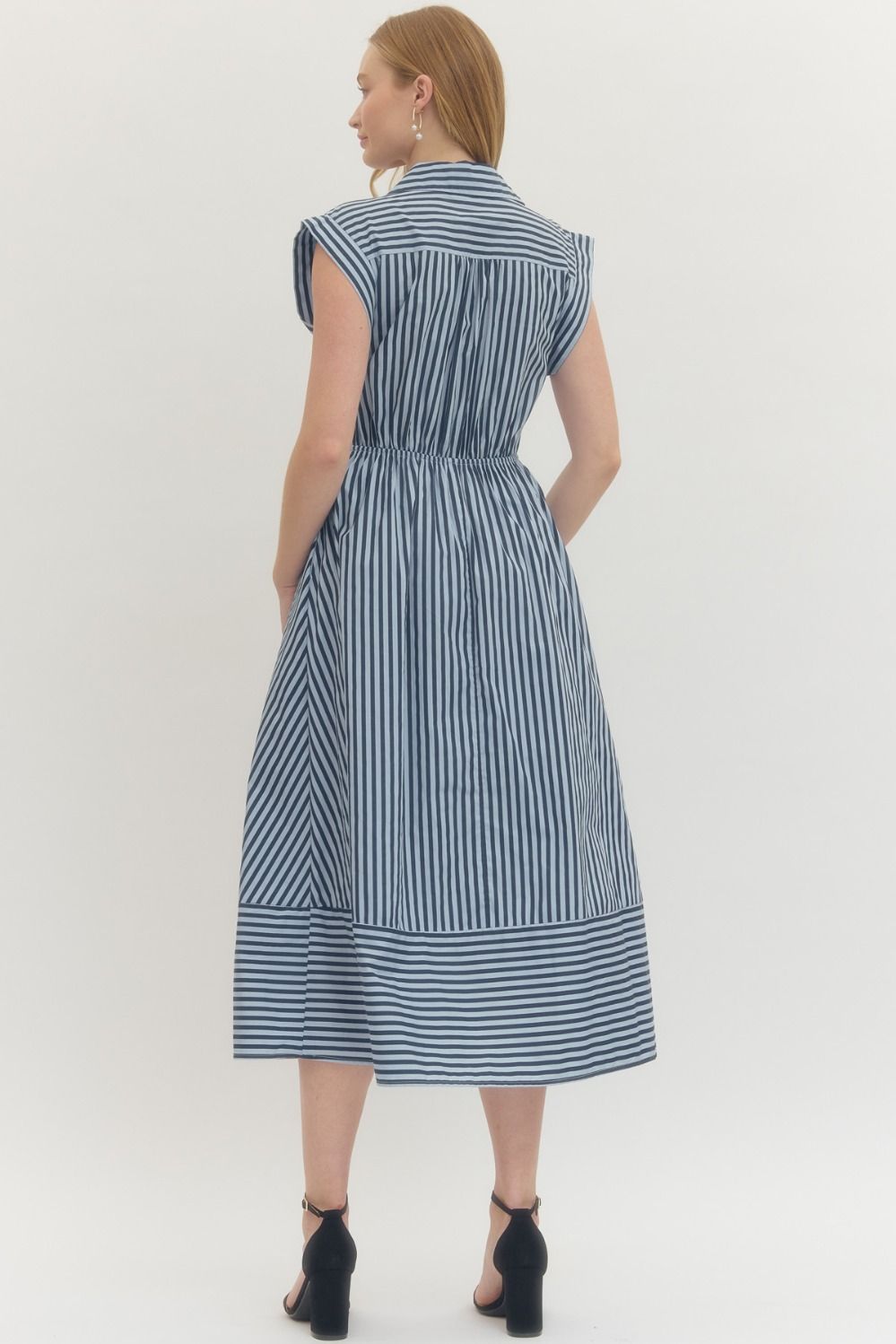 ENTRO INC Women's Dresses Striped Cap Sleeve Self-Tie Midi Dress