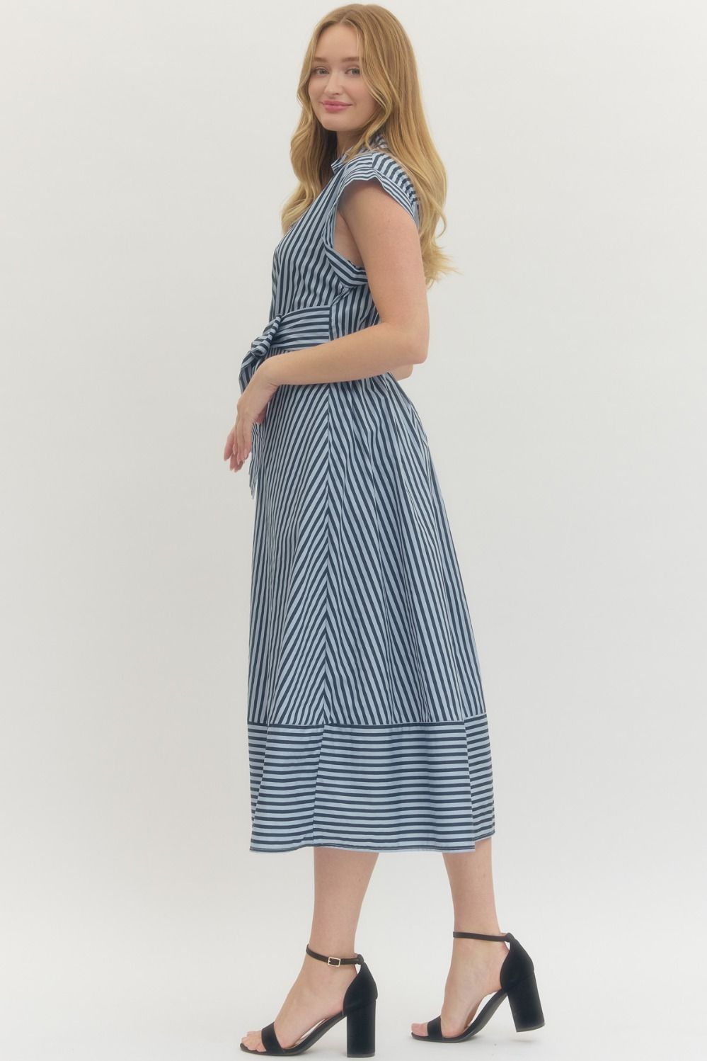 ENTRO INC Women's Dresses Striped Cap Sleeve Self-Tie Midi Dress