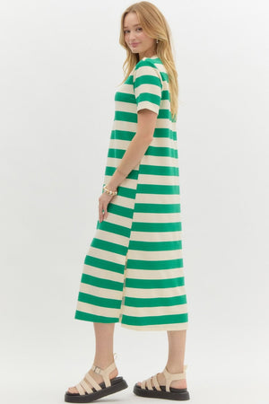 ENTRO INC Women's Dresses Striped Short Sleeve Midi Dress || David's Clothing