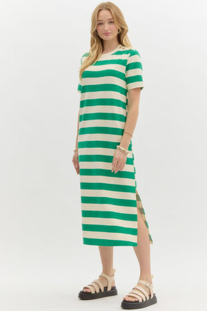 ENTRO INC Women's Dresses Striped Short Sleeve Midi Dress || David's Clothing