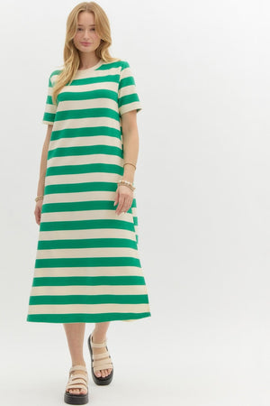 ENTRO INC Women's Dresses Striped Short Sleeve Midi Dress || David's Clothing