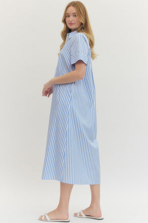ENTRO INC Women's Dresses Striped Short Sleeve Shirt Midi Dress