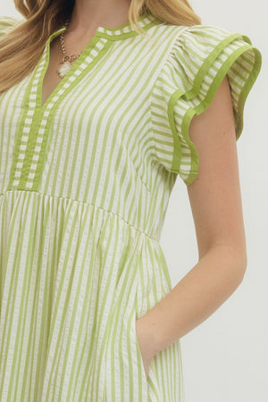 ENTRO INC Women's Dresses Textured stripe pattern tiered ruffle flutter sleeve