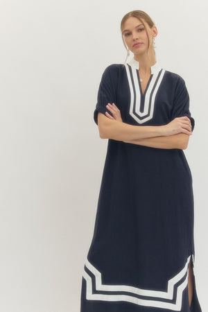 ENTRO INC Women's Dresses Trim Hem Raglan Sleeve Midi Dress