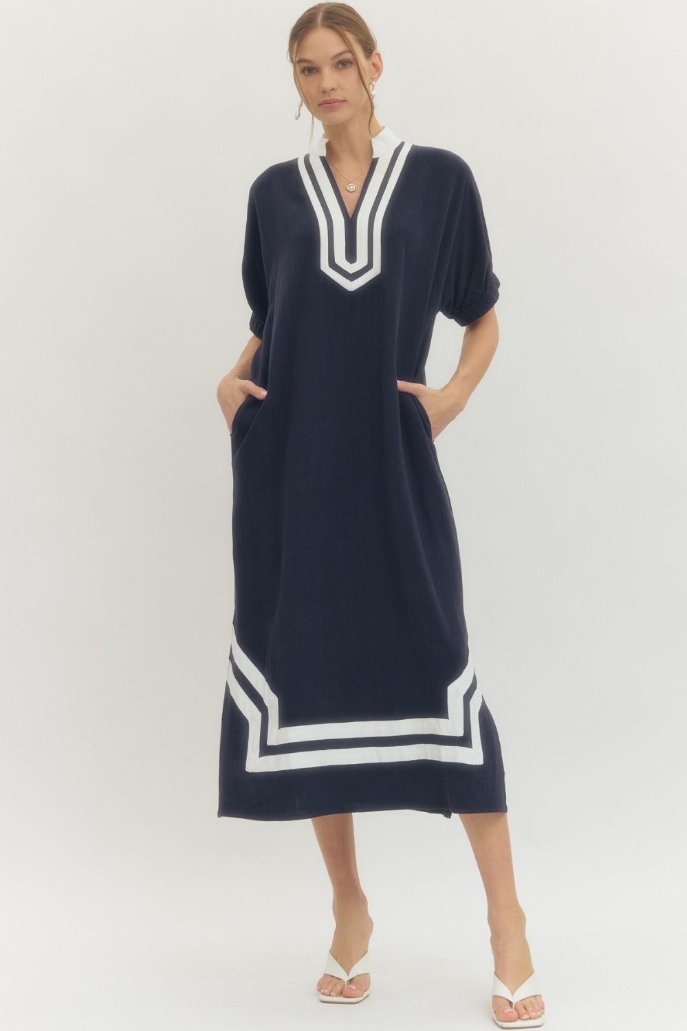 ENTRO INC Women's Dresses Trim Hem Raglan Sleeve Midi Dress