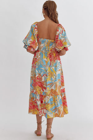 ENTRO INC Women's Dresses Tropical Print Half Sleeve Midi Dress || David's Clothing