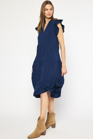ENTRO INC Women's Dresses V-Neck Short Sleeve Tiered Midi Dress || David's Clothing