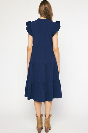 ENTRO INC Women's Dresses V-Neck Short Sleeve Tiered Midi Dress || David's Clothing