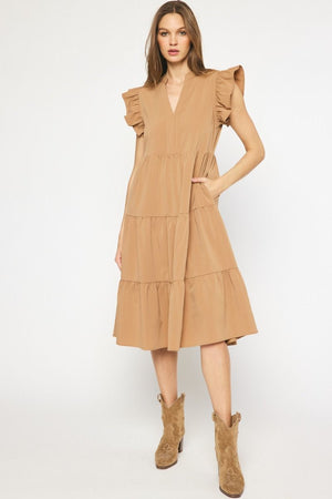 ENTRO INC Women's Dresses V-Neck Short Sleeve Tiered Midi Dress || David's Clothing