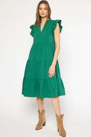 ENTRO INC Women's Dresses V-Neck Short Sleeve Tiered Midi Dress || David's Clothing