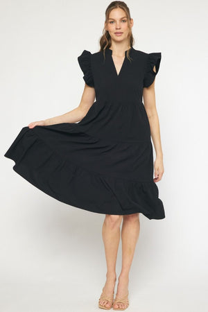 ENTRO INC Women's Dresses V-Neck Short Sleeve Tiered Midi Dress || David's Clothing