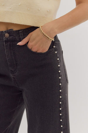 ENTRO INC Women's Jeans High Waisted Denim Wide Leg Studded Jean || David's Clothing