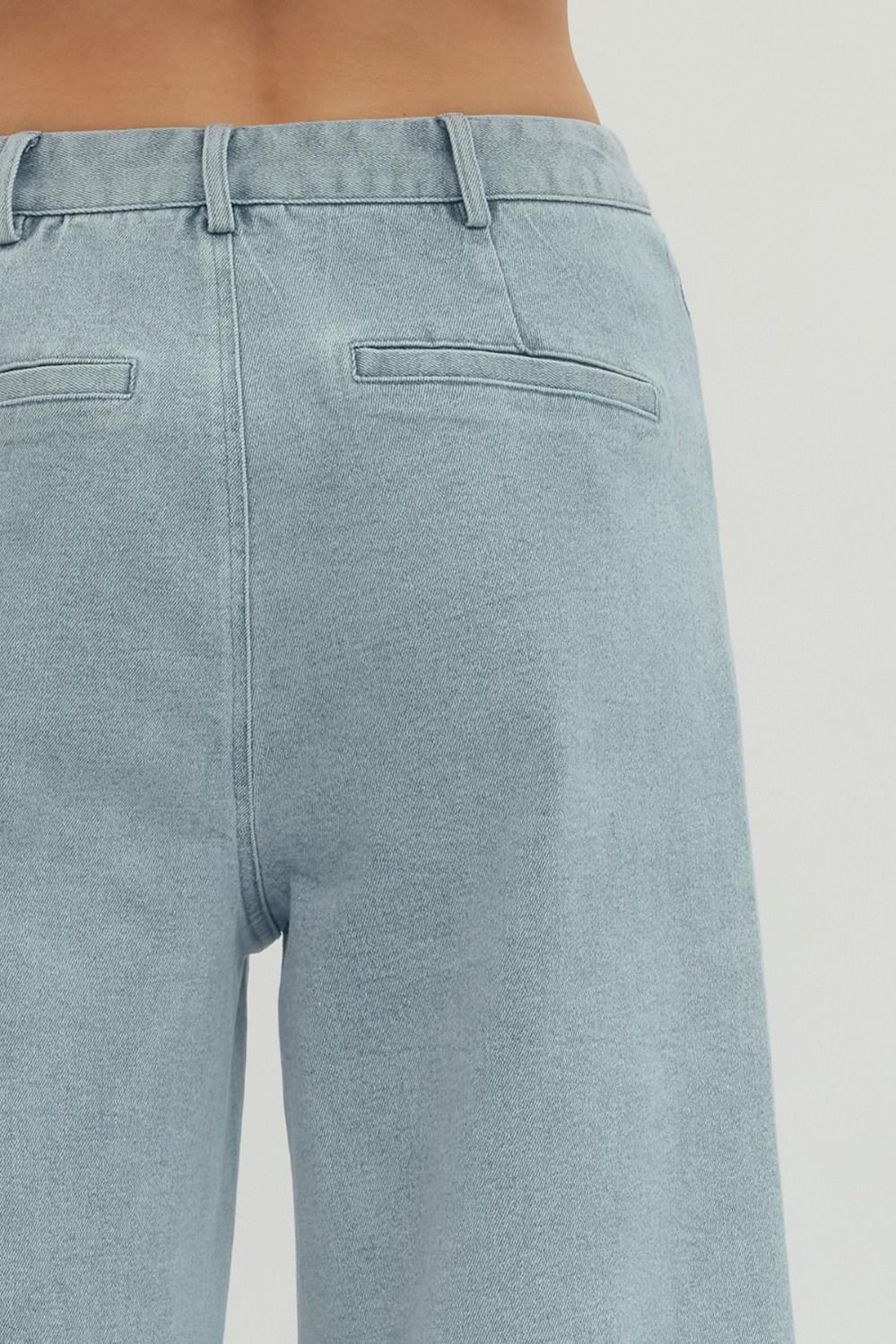 ENTRO INC Women's Jeans Solid Wide Leg Pants Featuring Scallop Accent Trim