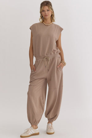 ENTRO INC Women's Jumpsuit MOCHA / S Sleeveless Oversized Jumpsuit || David's Clothing R22793