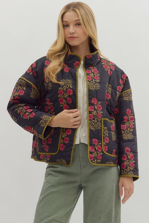 ENTRO INC Women's Outerwear Botanical Long Sleeve Quilted Jacket