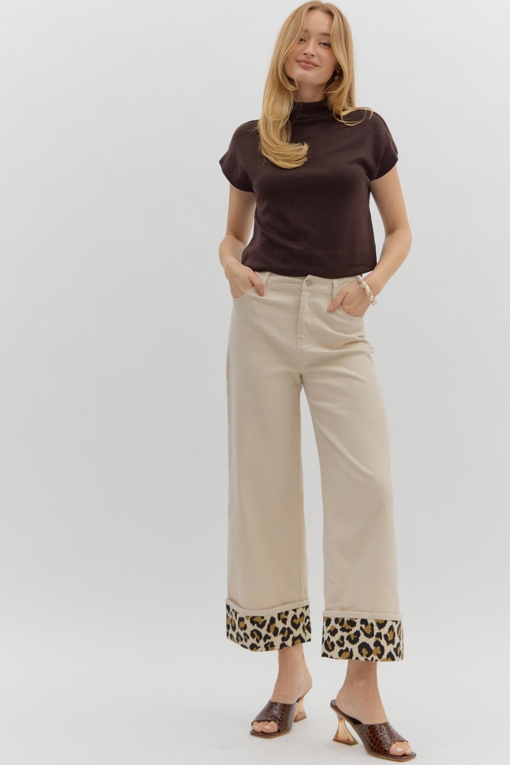 ENTRO INC Women's Pants Cheetah Cuff Hi Waist Pant