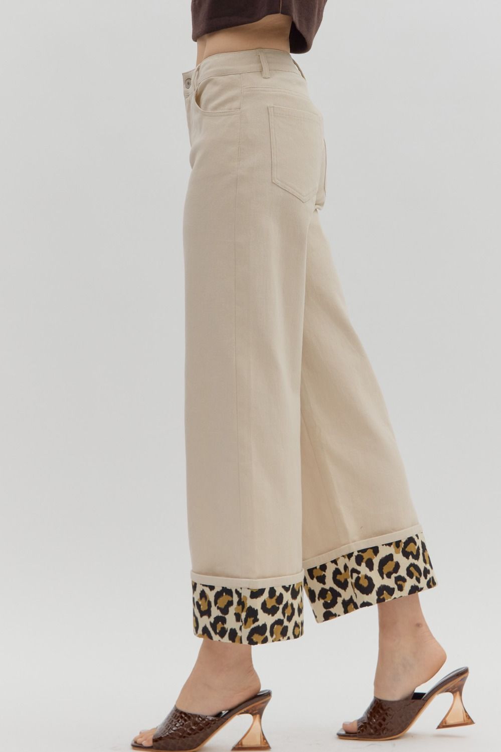 ENTRO INC Women's Pants Cheetah Cuff Hi Waist Pant