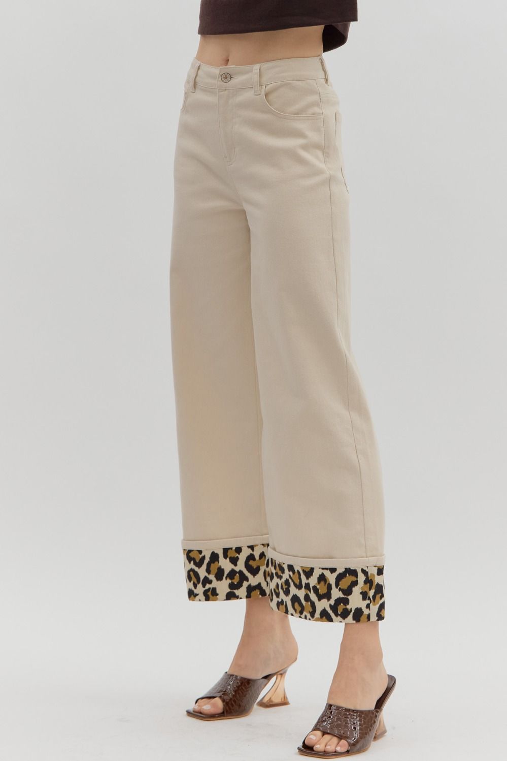 ENTRO INC Women's Pants Cheetah Cuff Hi Waist Pant