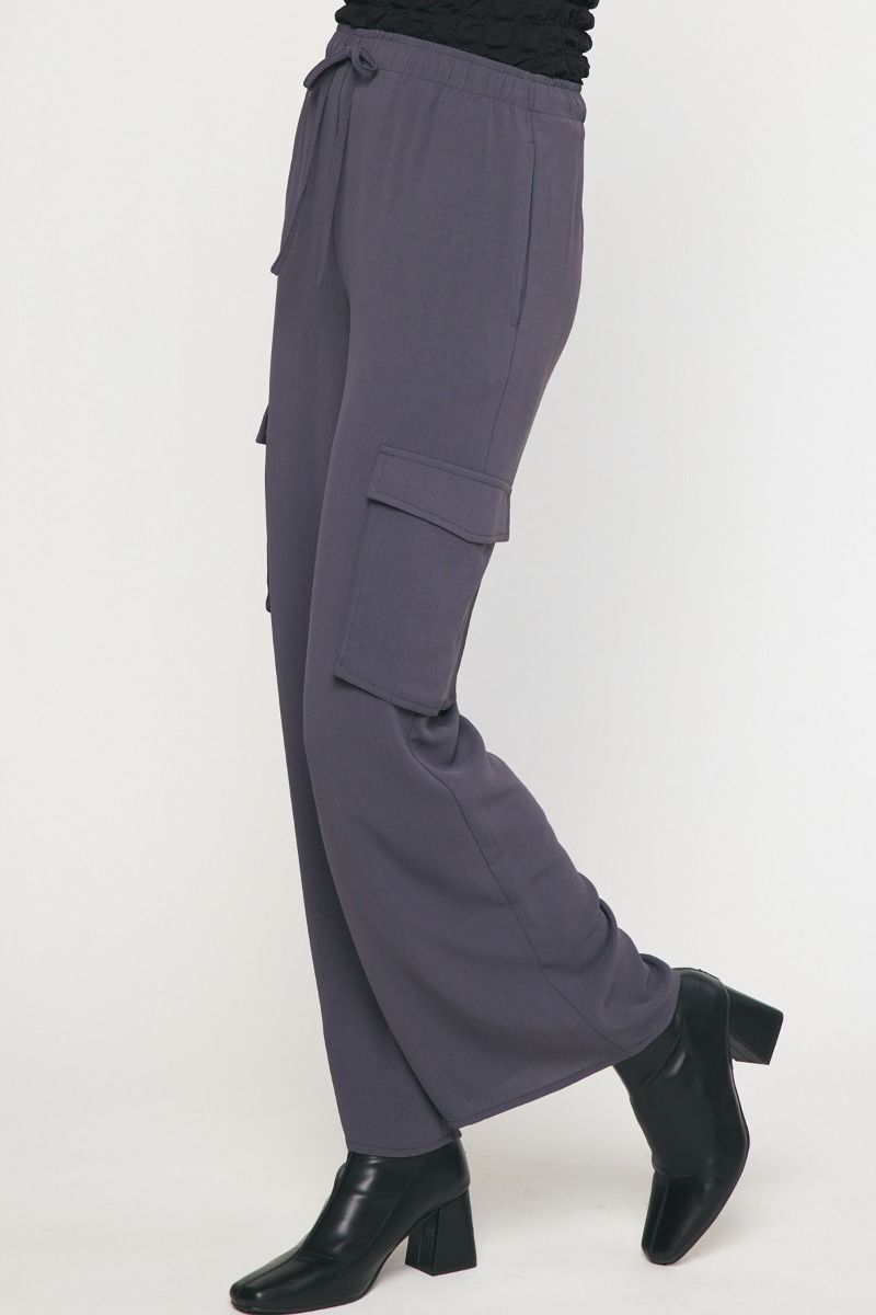 ENTRO INC Women's Pants CHARCOAL / S High Waisted Utility Wide Leg Pants || David's Clothing P21298